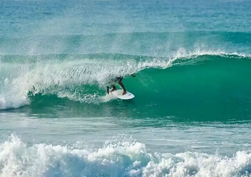 person surfing inside a big wave